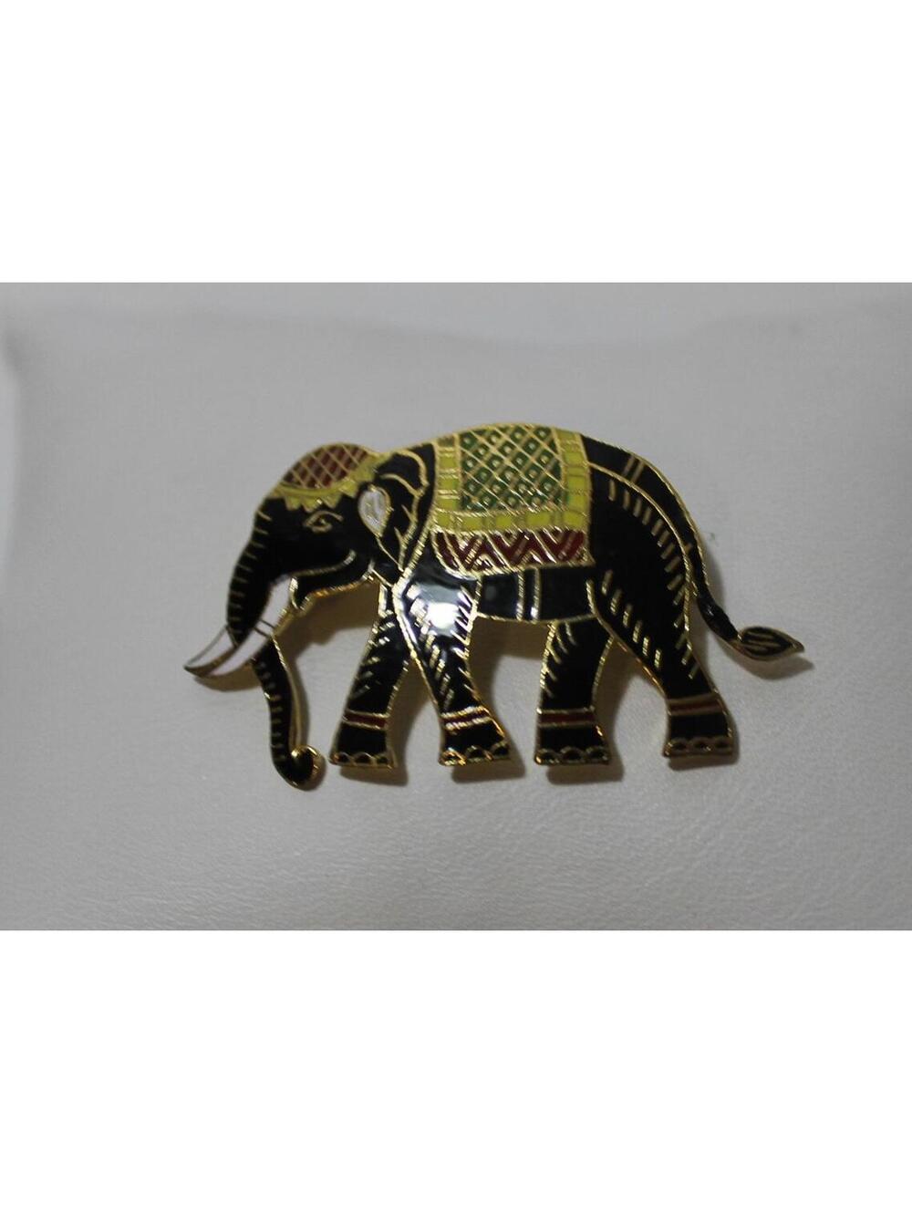 Rare Antique Left Facing Cloisonne Elephant Brooch, Trunk Down